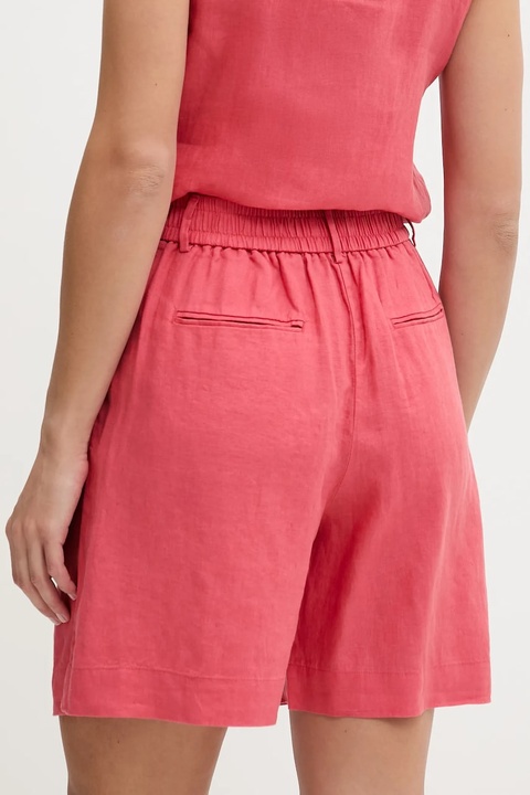 United Colors of Benetton szorty lniane kolor czerwony gładkie high waist 4AGHD901V - zdjęcie produktu nr 1