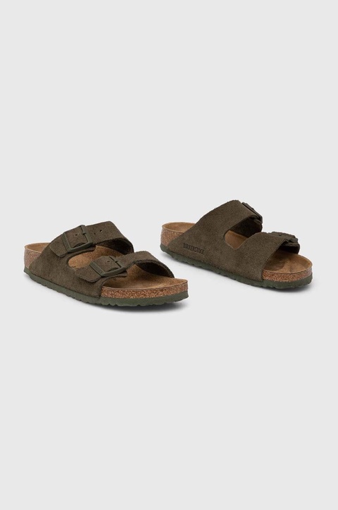 Birkenstock klapki zamszowe damskie kolor zielony - zdjęcie produktu nr 2