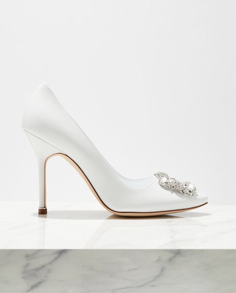 MANOLO BLAHNIK - Białe szpilki ze skóry Hangisi - zdjęcie produktu nr 1