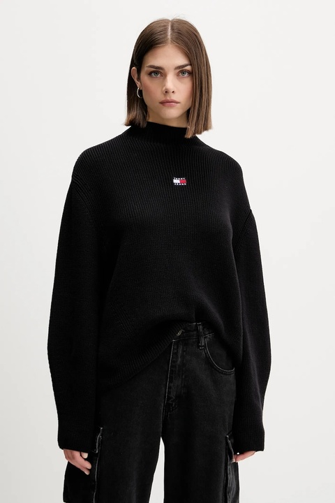 Tommy Jeans sweter bawełniany damski kolor czarny z półgolfem DW0DW21676 - zdjęcie produktu nr 1