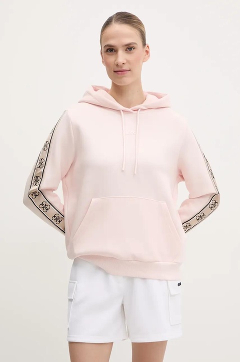 Guess bluza CARLA damska kolor różowy z kapturem z aplikacją V4YQ11 KB3P2 - zdjęcie produktu nr 1