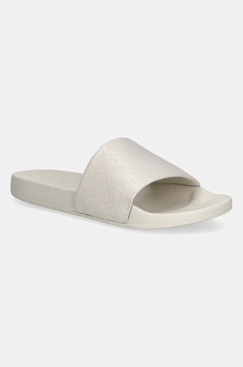 Calvin Klein klapki POOL SLIDE - JACQ damskie kolor beżowy HW0HW02420 - zdjęcie produktu nr 1