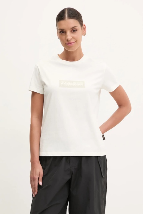 Napapijri t-shirt bawełniany S-Box damski kolor beżowy NP0A4IP12061 - zdjęcie produktu nr 2