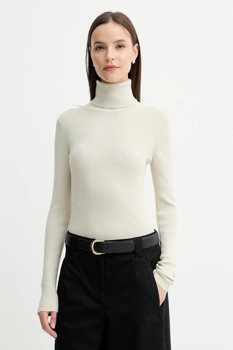 Calvin Klein Jeans sweter damski kolor beżowy lekki z golfem LV047D350G - zdjęcie produktu nr 1