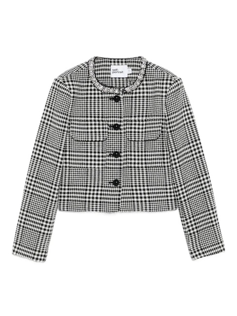 Self-Portrait embellished-collar houndstooth jacket - Black - zdjęcie produktu nr 1