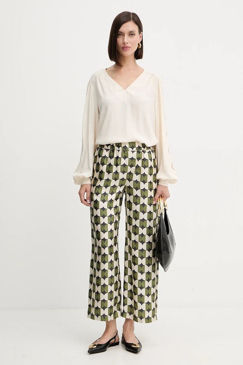 Weekend Max Mara spodnie jedwabne FIBBIA damskie kolor zielony proste high waist 2525136142600 - zdjęcie produktu nr 2