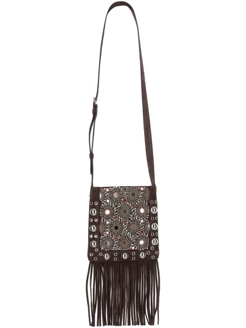 Valentino Garavani mirror-embellished fringe-trim shoulder bag - Brown - zdjęcie produktu nr 1
