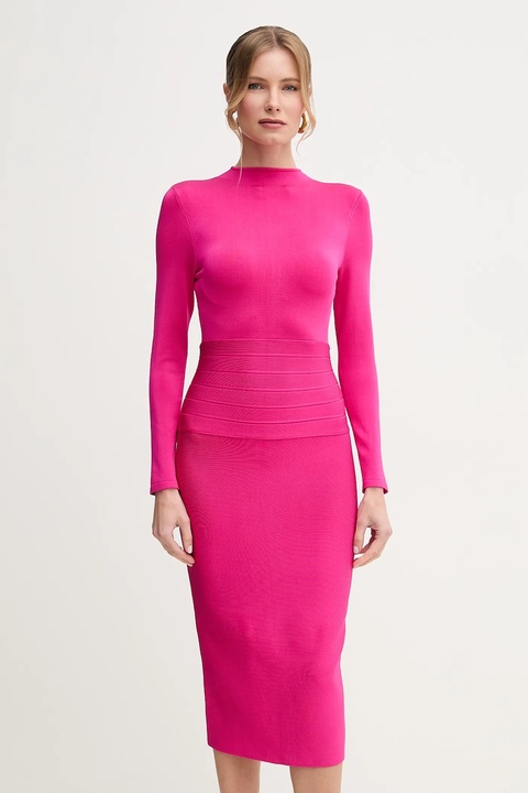Herve Leger sukienka Freya kolor różowy midi dopasowana HLT8498785 - zdjęcie produktu nr 2