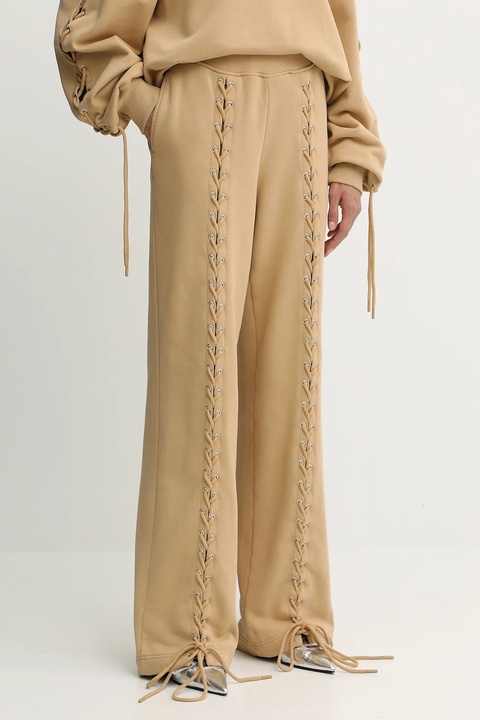 Rotate spodnie dresowe bawełniane damskie kolor beżowy gładkie 114389654 - zdjęcie produktu nr 1