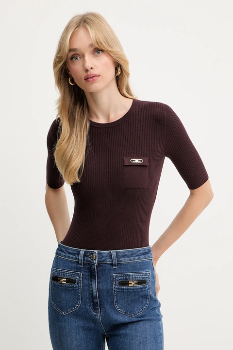 Elisabetta Franchi sweter z jedwabiem damski kolor bordowy lekki MK10B56E2 - zdjęcie produktu nr 1