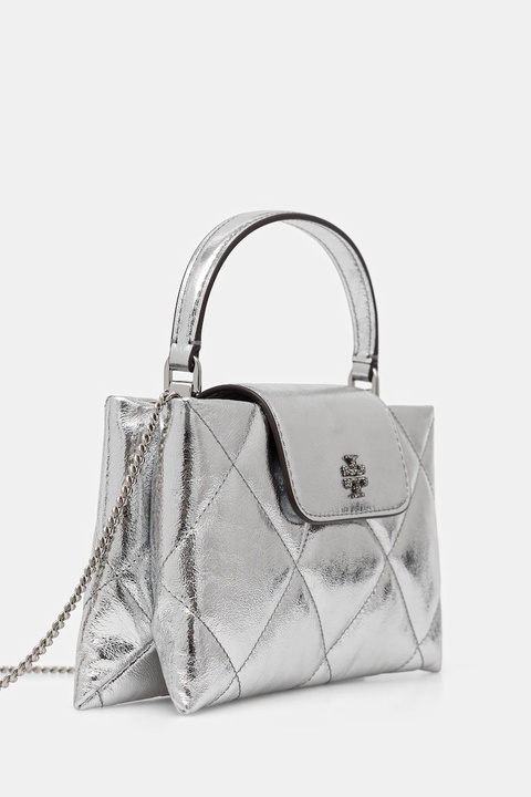 Tory Burch torebka skórzana Kira Diamond kolor srebrny 174998-040 - zdjęcie produktu nr 1