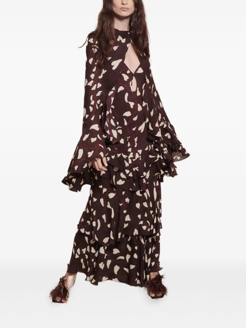 Johanna Ortiz printed ruffled silk coat - Brown - zdjęcie produktu nr 1