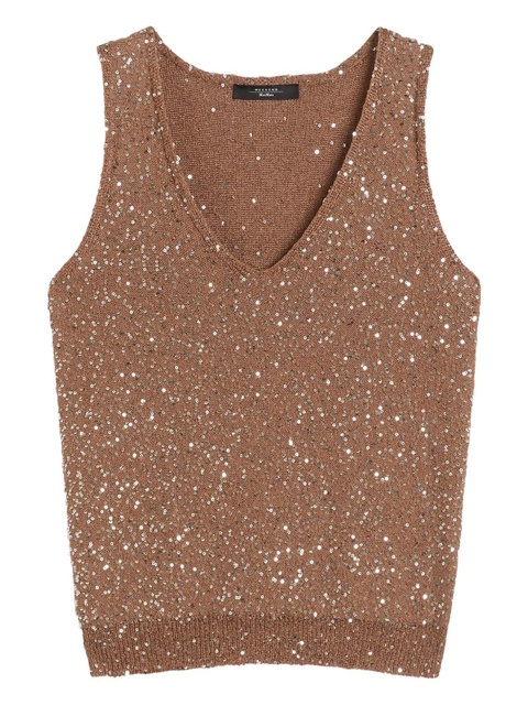 Weekend Max Mara sequin-embellished v-neck top - Brown - zdjęcie produktu nr 2