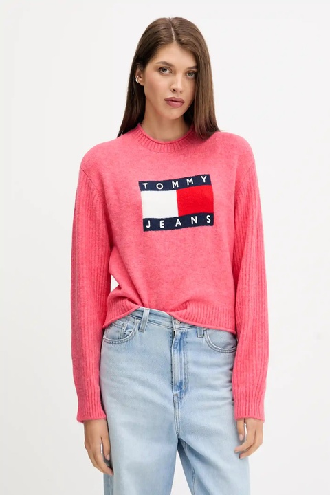 Tommy Jeans sweter z dodatkiem wełny damski kolor różowy lekki DW0DW21782 - zdjęcie produktu nr 1