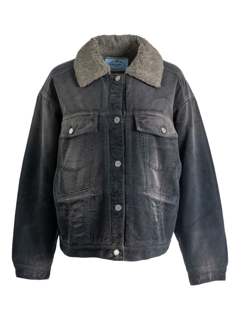 Prada contrast-collar corduroy jacket - Black - zdjęcie produktu nr 1