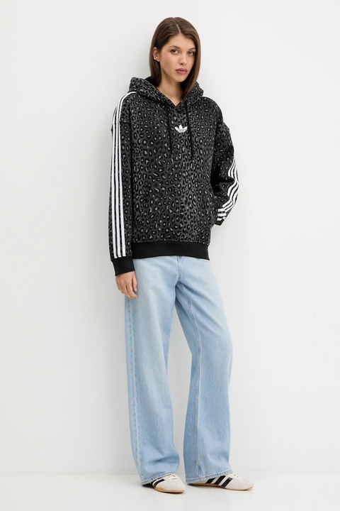 adidas Originals bluza Graphic Lo Hd damska kolor czarny z kapturem wzorzysta JV7561 - zdjęcie produktu nr 1