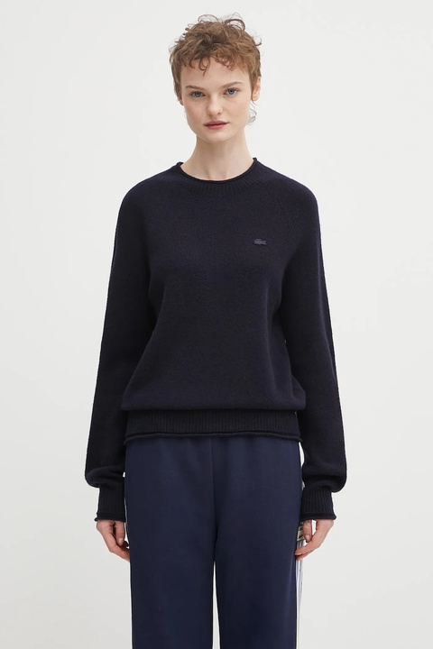Lacoste sweter wełniany damski kolor granatowy lekki AF4160 - zdjęcie produktu nr 1