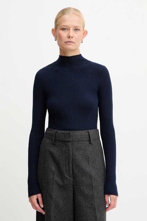 Twinset sweter wełniany damski kolor granatowy lekki z półgolfem 252TT3111 - zdjęcie produktu nr 1