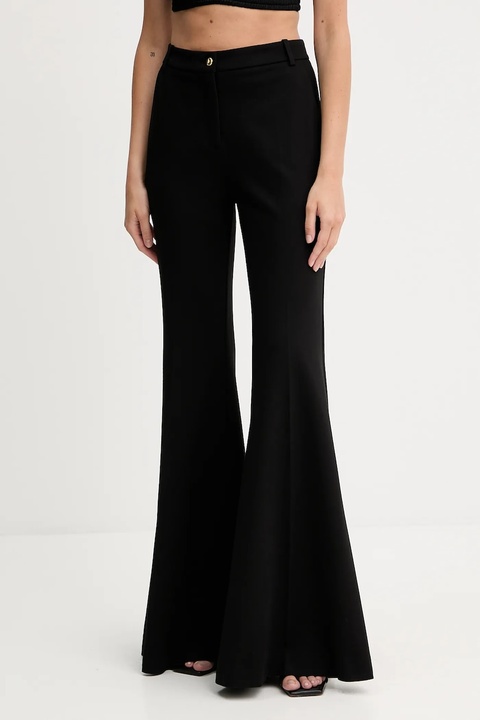 Pinko spodnie damskie kolor czarny dzwony high waist 105705 A24C - zdjęcie produktu nr 1