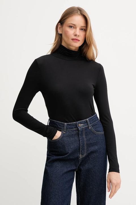United Colors of Benetton longsleeve damski kolor czarny z golfem 3Z12D2010 - zdjęcie produktu nr 1