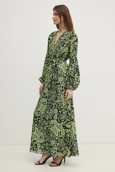 DIANE VON FURSTENBERG sukienka z domieszką jedwabiu kolor zielony maxi prosta DVFDL4S031 - zdjęcie produktu nr 1