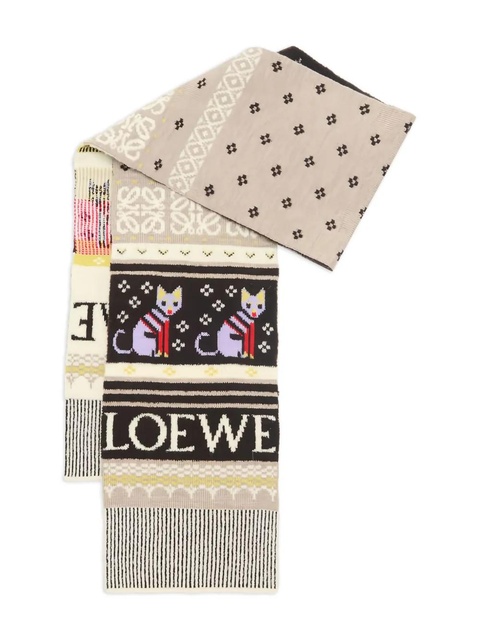 LOEWE cat-motif patterned scarf - Neutrals - zdjęcie produktu nr 1