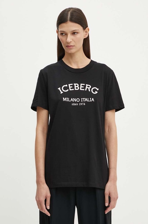 Iceberg t-shirt bawełniany damski kolor czarny F021 6325 - zdjęcie produktu nr 1