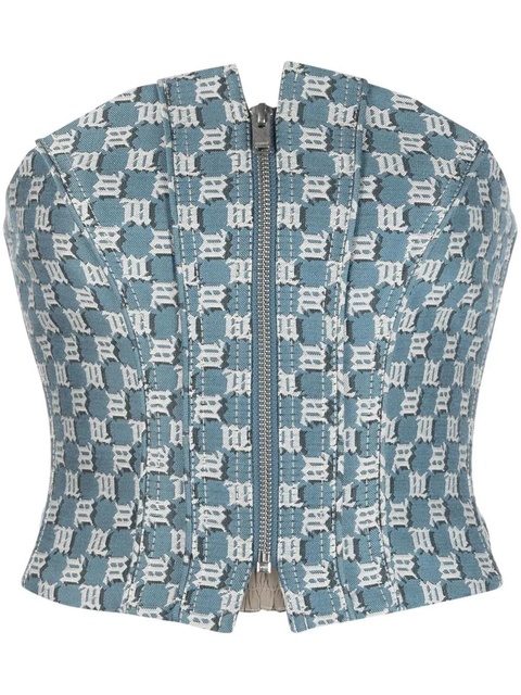 MISBHV monogram-jacquard strapless corset top - Blue - zdjęcie produktu nr 1