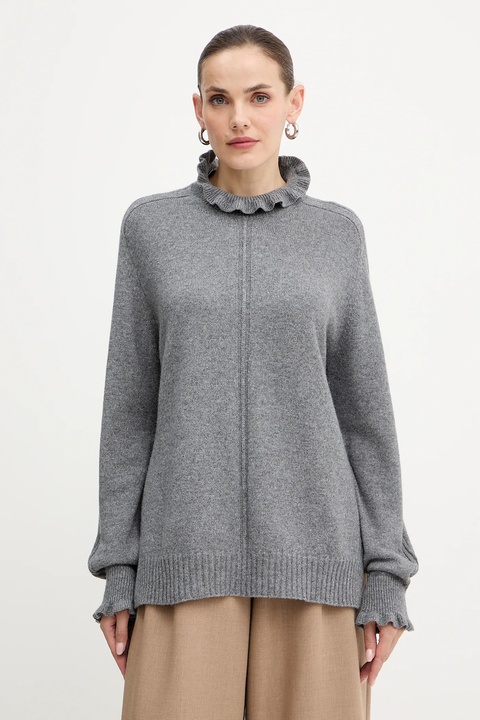 Twinset sweter z wełną damski kolor szary z półgolfem 252TT3350 - zdjęcie produktu nr 1
