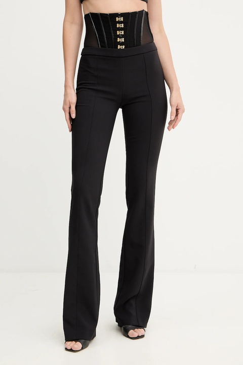 Elisabetta Franchi spodnie damskie kolor czarny dzwony high waist PA13257E2 - zdjęcie produktu nr 1