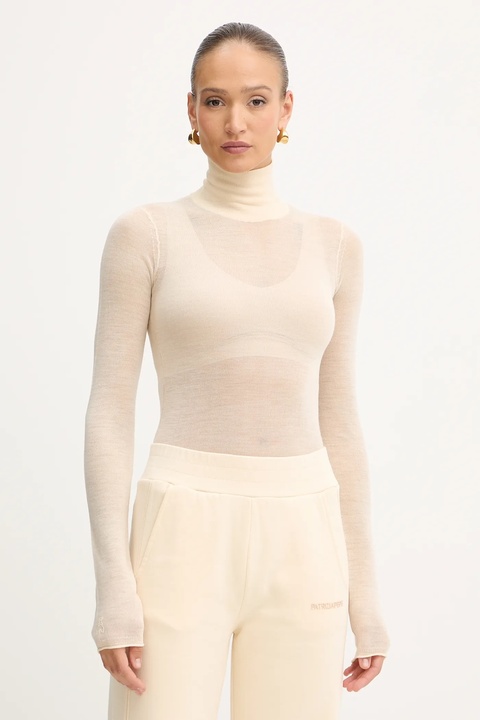 Patrizia Pepe sweter wełniany damski kolor beżowy lekki z golfem 2K0347 K034 - zdjęcie produktu nr 1