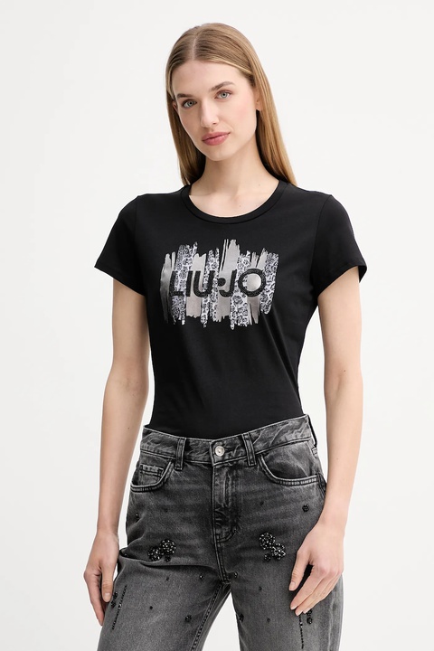 Liu Jo t-shirt bawełniany damski kolor czarny MF5456 JS923 - zdjęcie produktu nr 1