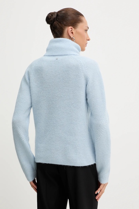 BOSS Orange sweter z dodatkiem wełny damski kolor niebieski lekki z golfem 50548937 - zdjęcie produktu nr 2