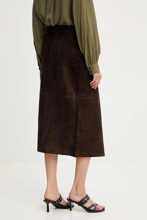 Never Fully Dressed spódnica zamszowa kolor brązowy midi prosta NFDSK724 - zdjęcie produktu nr 2