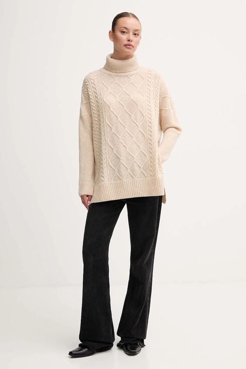 Barbour sweter z dodatkiem wełny damski kolor beżowy z golfem LKN1261 - zdjęcie produktu nr 2