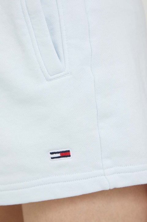 Tommy Jeans szorty bawełniane kolor niebieski gładkie high waist - zdjęcie produktu nr 2