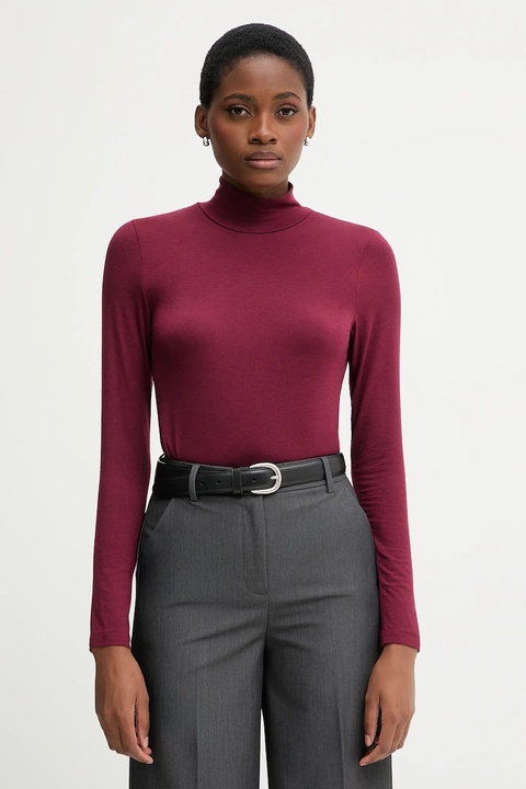 United Colors of Benetton longsleeve z domieszką kaszmiru kolor bordowy z golfem 3LRU3M077 - zdjęcie produktu nr 1