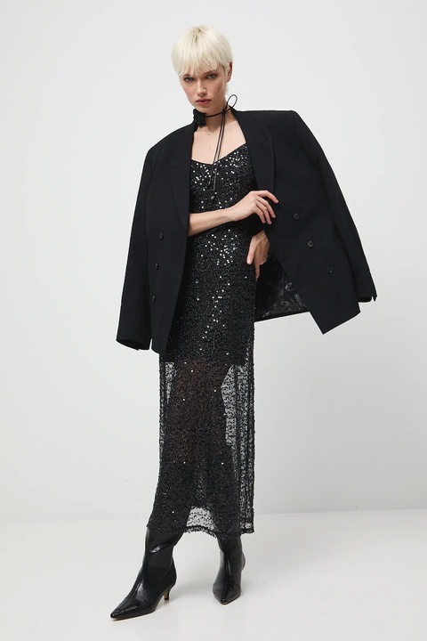 Medicine sukienka kolor czarny maxi dopasowana - zdjęcie produktu nr 1