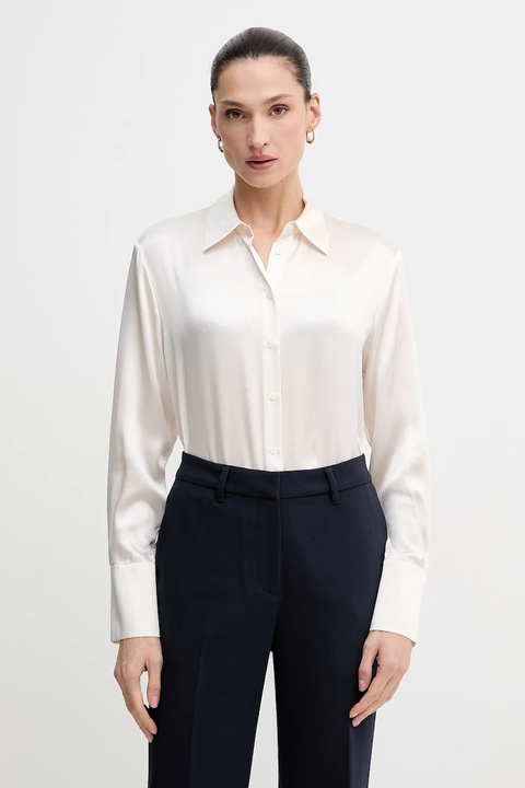 Sisley koszula jedwabna kolor beżowy regular z kołnierzykiem klasycznym 5LZMLQ05E - zdjęcie produktu nr 1