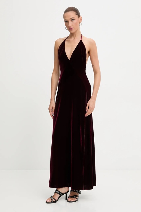 Bardot sukienka welurowa kolor bordowy maxi rozkloszowana 59315DB2 - zdjęcie produktu nr 2