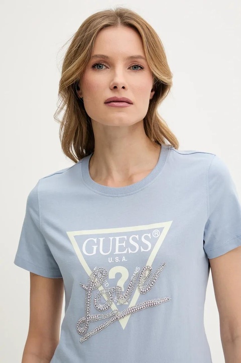 Guess t-shirt bawełniany damski kolor niebieski W5GI05 I3Z14 - zdjęcie produktu nr 2