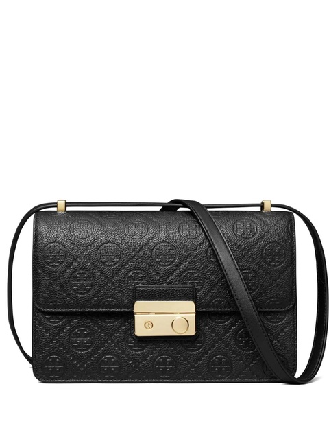 Tory Burch T-Monogram embossed leather shoulder bag - Black - zdjęcie produktu nr 1