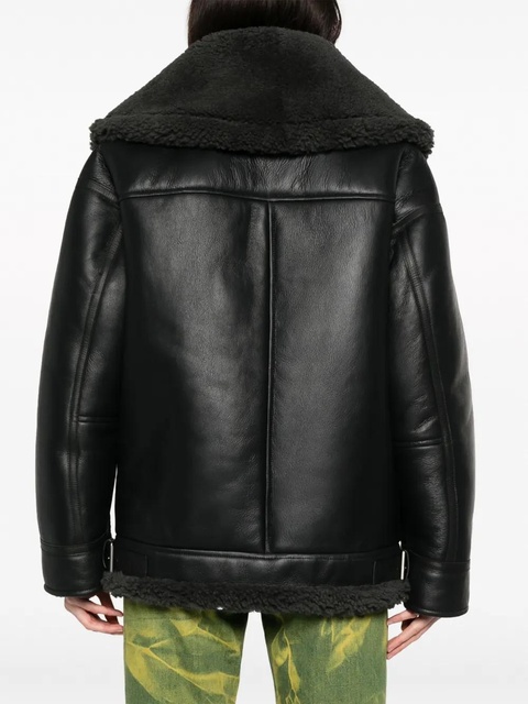 Acne Studios shearling-lined leather biker jacket - Black - zdjęcie produktu nr 2