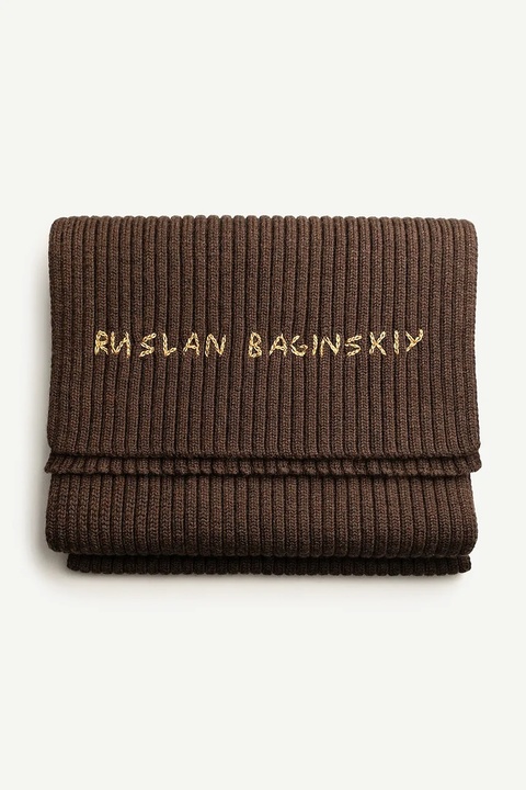 Ruslan Baginskiy szalik wełniany damski kolor brązowy z aplikacją SKR09/036-MW-FL-CD24 - zdjęcie produktu nr 1