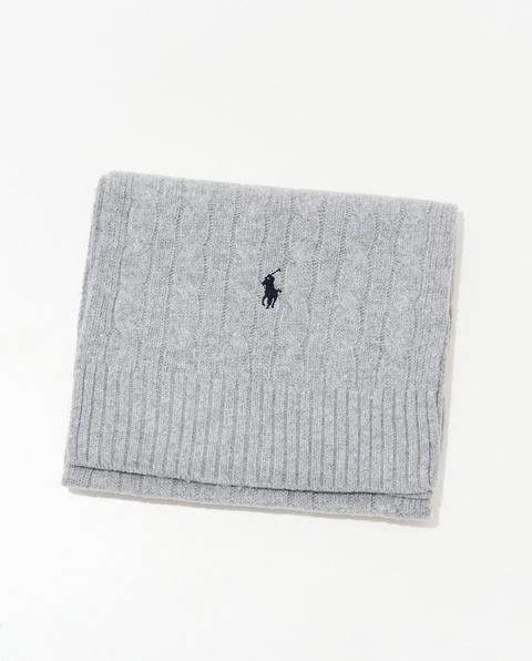 RALPH LAUREN - Wełniany szary szalik z logo - zdjęcie produktu nr 1
