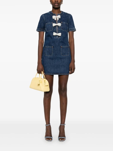 Self-Portrait denim bow mini dress - Blue - zdjęcie produktu nr 2
