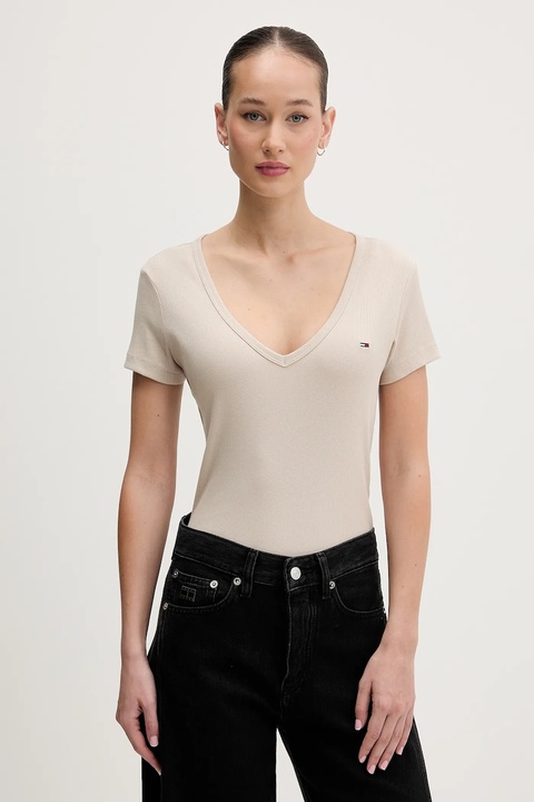 Tommy Jeans t-shirt damski kolor beżowy DW0DW17385 - zdjęcie produktu nr 1