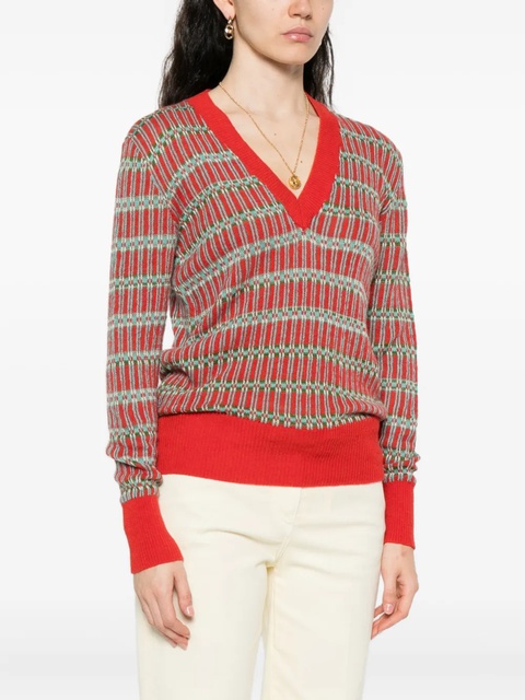 ETRO geometric-pattern V-neck sweater - Red - zdjęcie produktu nr 2