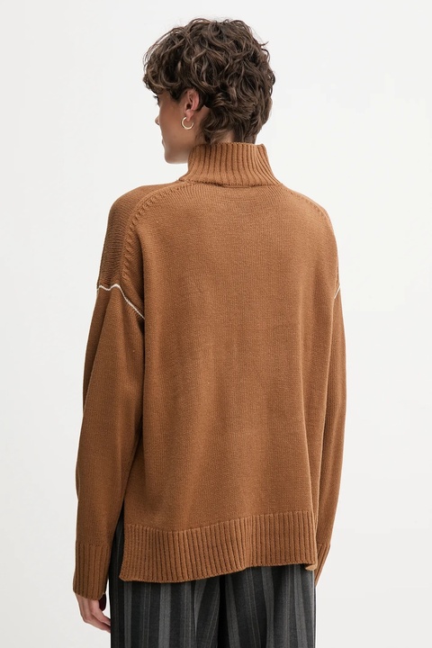 Dkny sweter damski kolor brązowy z półgolfem DJ4R0386 - zdjęcie produktu nr 2