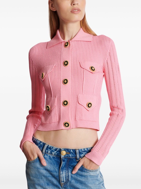 Balmain logo-embroidered knit cardigan - Pink - zdjęcie produktu nr 2